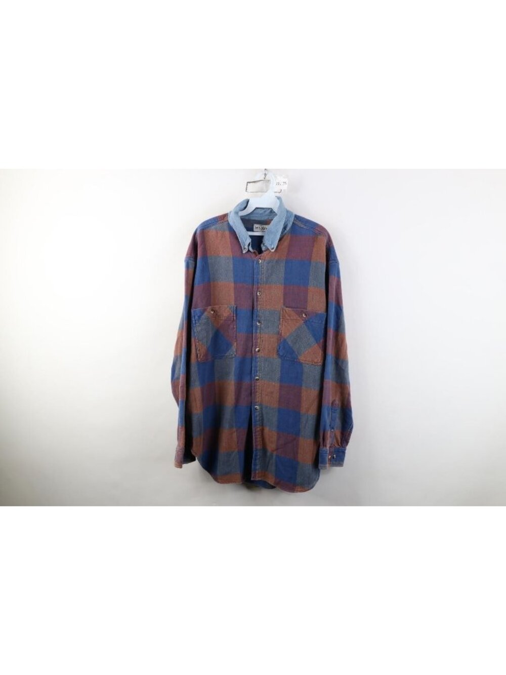Vtg 90s Streetwear Mens XL Faded Baggy Denim Collar Flannel Button Down Shirt